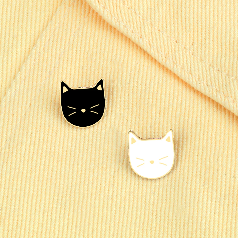 2 Pcs Set Hot Cartoon Black White Cute Cat Animal Enamel Brooch Pin Badge T-shirt Decorative Jewelry Brooches For Women Kid Gift