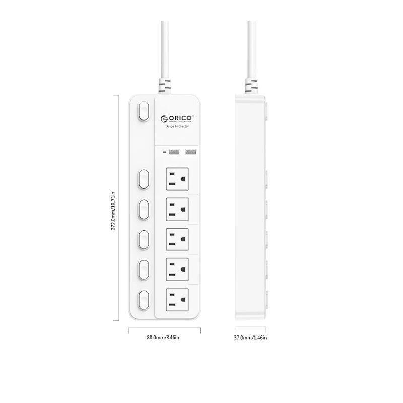 Imagem -06 - Orico-tomada Elétrica Múltipla Tomadas 5ac Ficha us Portas de Carregamento Usb Interruptor de Subcontrole Cabo de Extensão