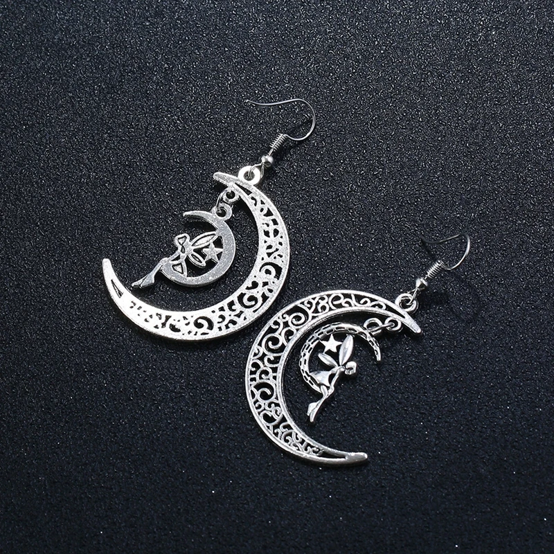 

Crescent Earrings Mysterious Gothic Jewelry Angel Moon Earrings Hollow Carved Moon Earrings Angel Earrings Fashion Gift