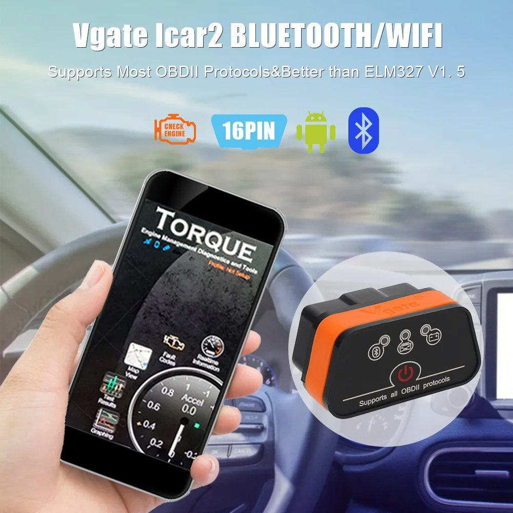 Per lettore di codici Android Scanner diagnostico automobilistico WIFI/Bluetooth Vgate Icar2 strumento diagnostico automatico ELM327 OBD2