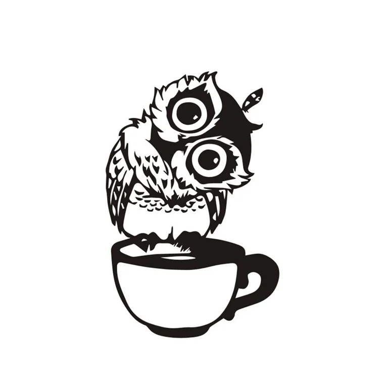 Kreative Wandsticker mit Eulenmotiv für Kaffeetassen, geeignet für Wohnzimmer, Schlafzimmer, Küche, als Hintergrunddekoration, für Cafés und zum Dekorieren von Wohnräumen, abnehmbare Wandmalerei. – Detail 7