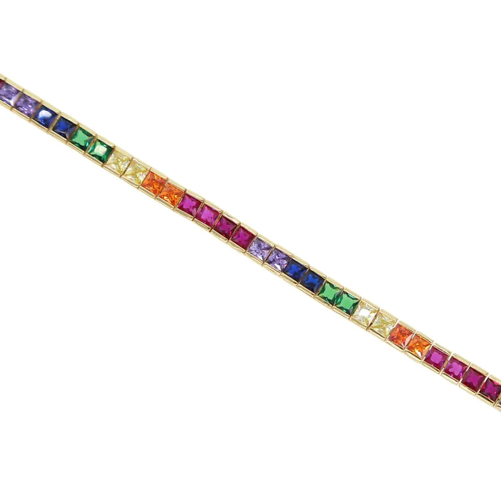 Creative gifts rainbow bracelet& bangles fashion square cz tennis chain glod filled fashion jewelry chic multi color zircon NEW