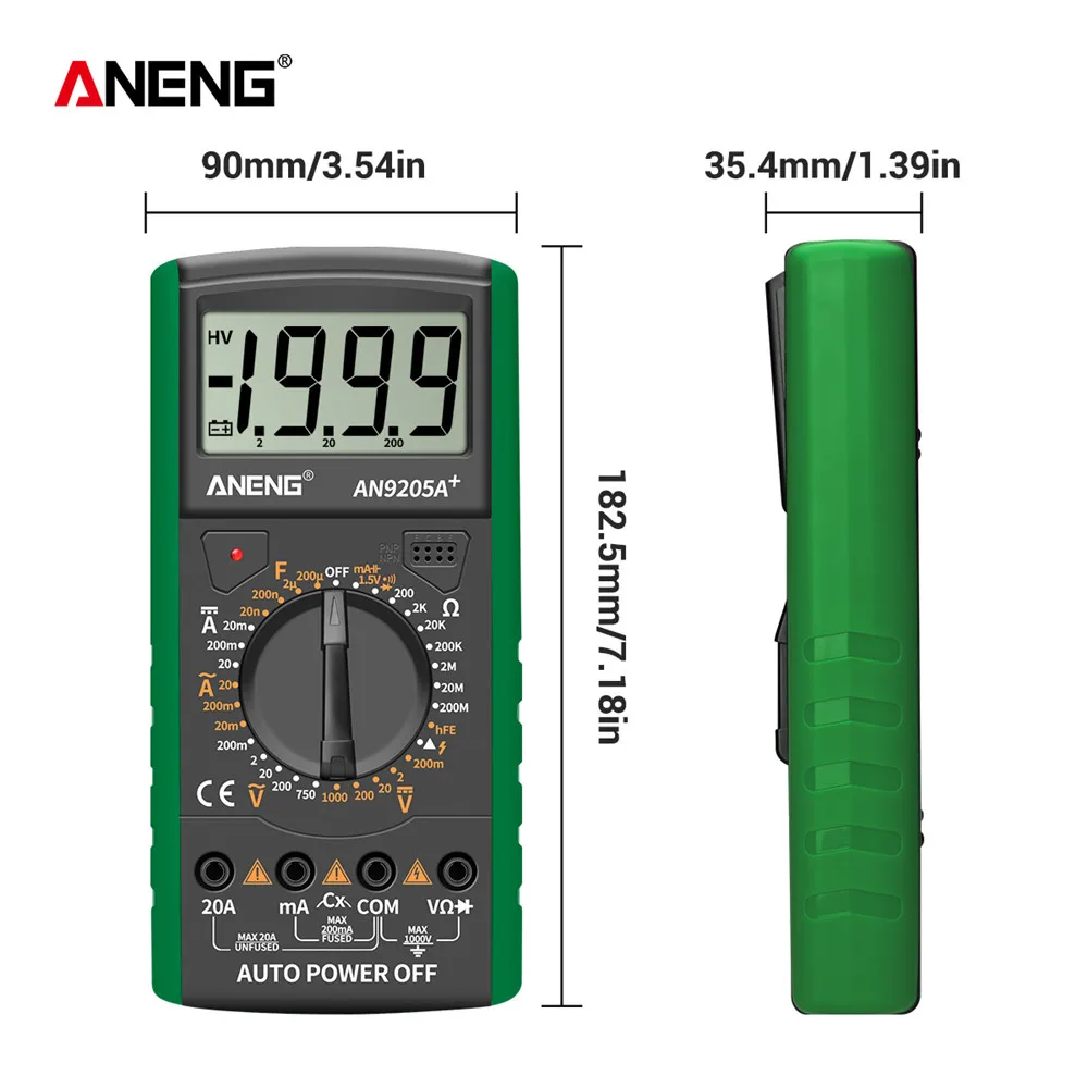 AN9205A AC DC Digital Multimeter Test Voltmeter Resistance Capacitance LCD Display 2000 counts Transistor Diode Meter Tester