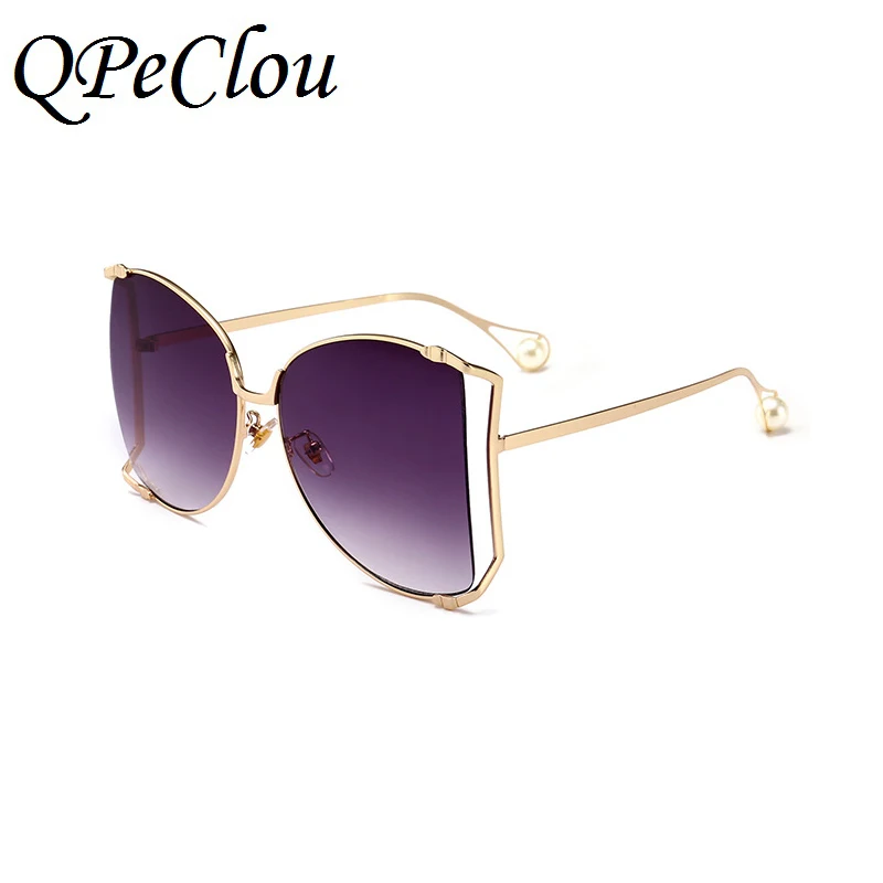 New Fashion Luxury Pearl Pink Sunglasses Women Vintage Metal Hollow Sun Glasses Female Outdoor Shades Oculos De Sol