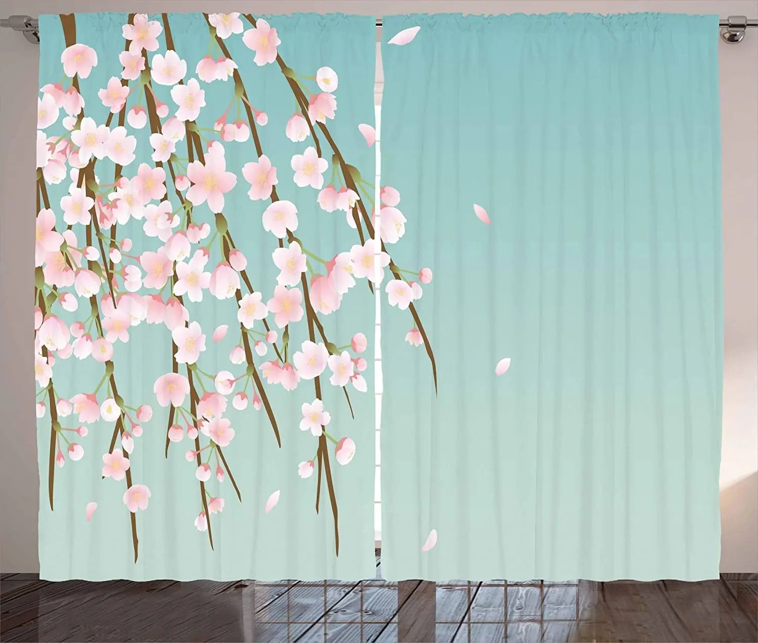 Weeping Flower Blackout Curtains Freshly Blooming Cherry Blossom Branches with Flower Buds Window Curtain