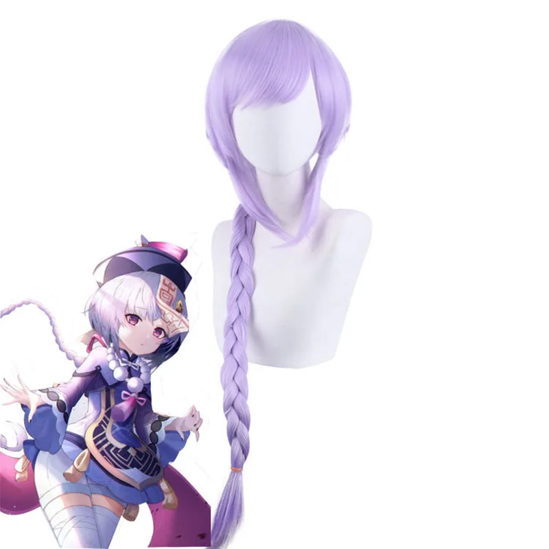 Anime Genshin Impact Cosplay Qiqi Women Long Light Purple Synthetic Wigs Cosplay Anime Cosplay Heat Resistant  Wig