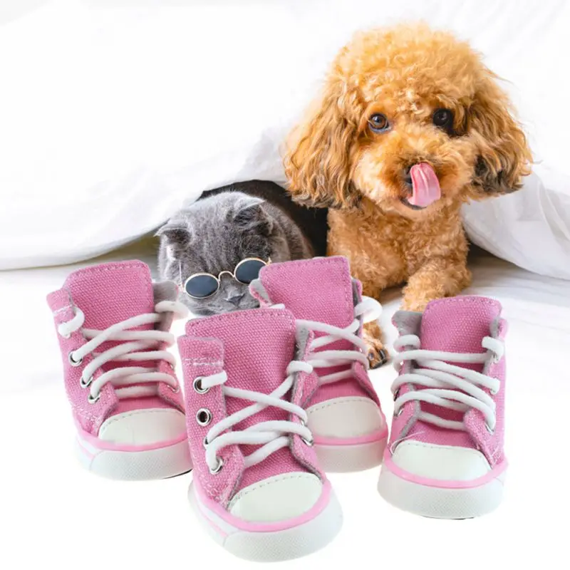 4pcs/set Waterproof Winter Canvas Pet Dog Shoes Anti-slip Rain Snow Boots Thick For Small Cats Puppy Chihuahua Socks Booties