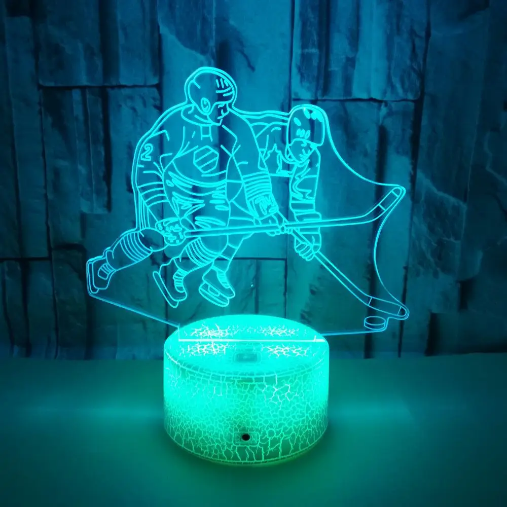 3D Ice Hockey Player Night Lights for Kids, LED 7 Mudando Cores, Toque, USB, Mesa, Lâmpada de Mesa, Decorações de Quarto, Aniversário, Presentes de Natal