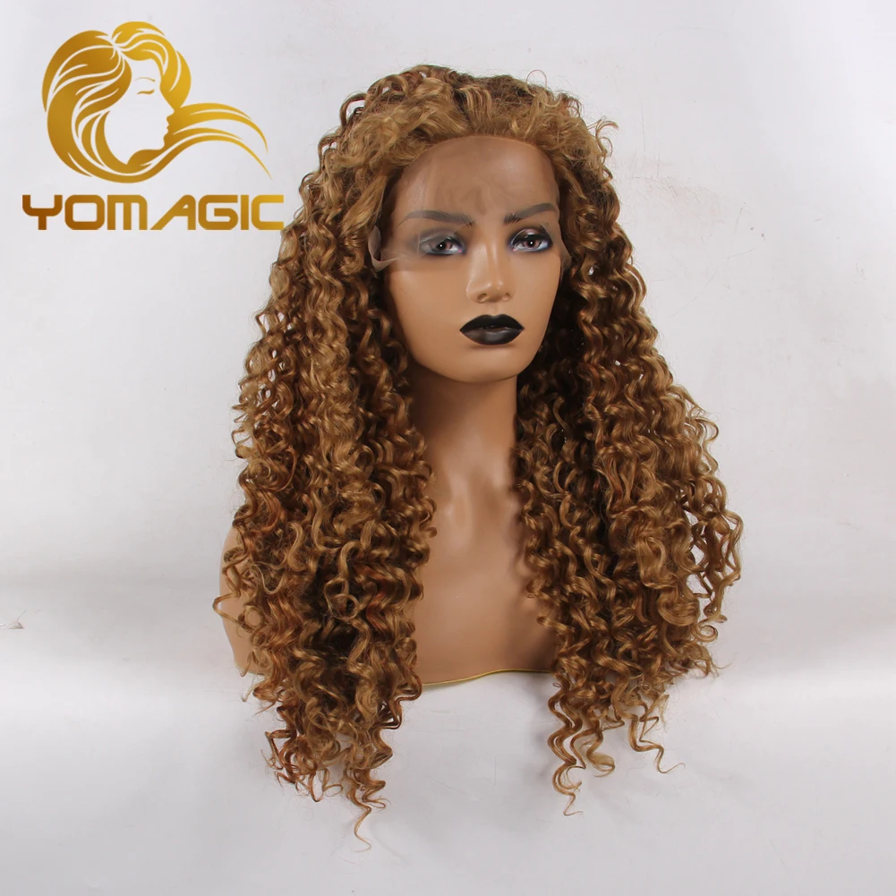 Yomagic Dark Brown Color Synthetic Hair Lace Front Wigs for Women Natural Hairline For Cosplay Glueless Lace Wigs