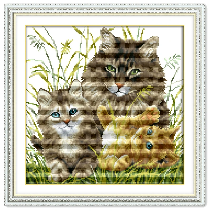 

Kitten family cross stitch kit aida 14ct 11ct count print canvas stitches embroidery DIY handmade needlework