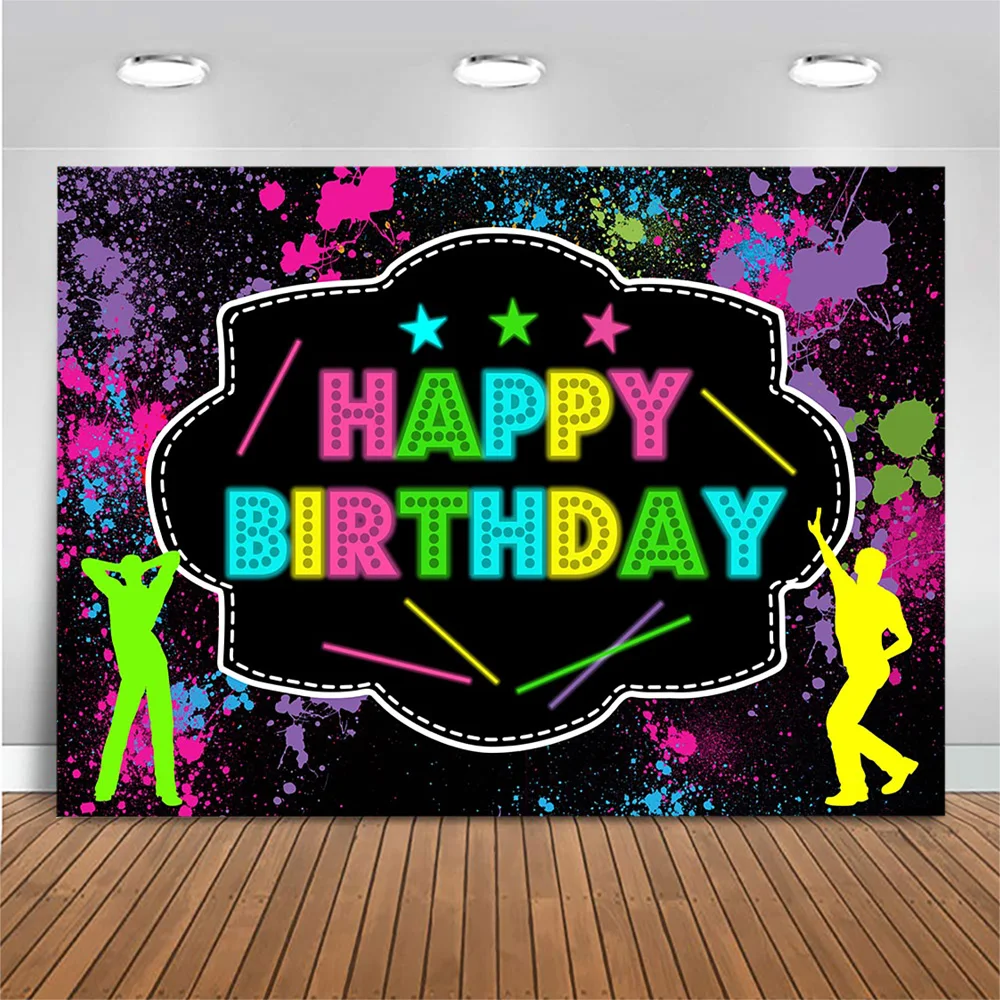 

Mocsicka Glow Neon Birthday Party Backdrop for Photography Splash Graffiti Party Back to 80 90s Photo Background Decoration Prop