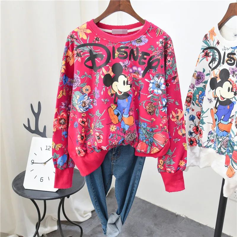 Mickey Print Tops Women Hoodies Cartoon Korean Style Autumn Spring Sweatshirts Long Sleeve New Clothes Harajuku Hoodies Casual