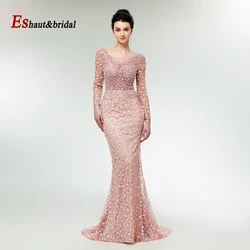 Elegant Lace Pearls Mermaid Evening  Dress for Women 2024 V Neck Long Sleeves Beads Wedding Prom Formal Party Gowns Customized