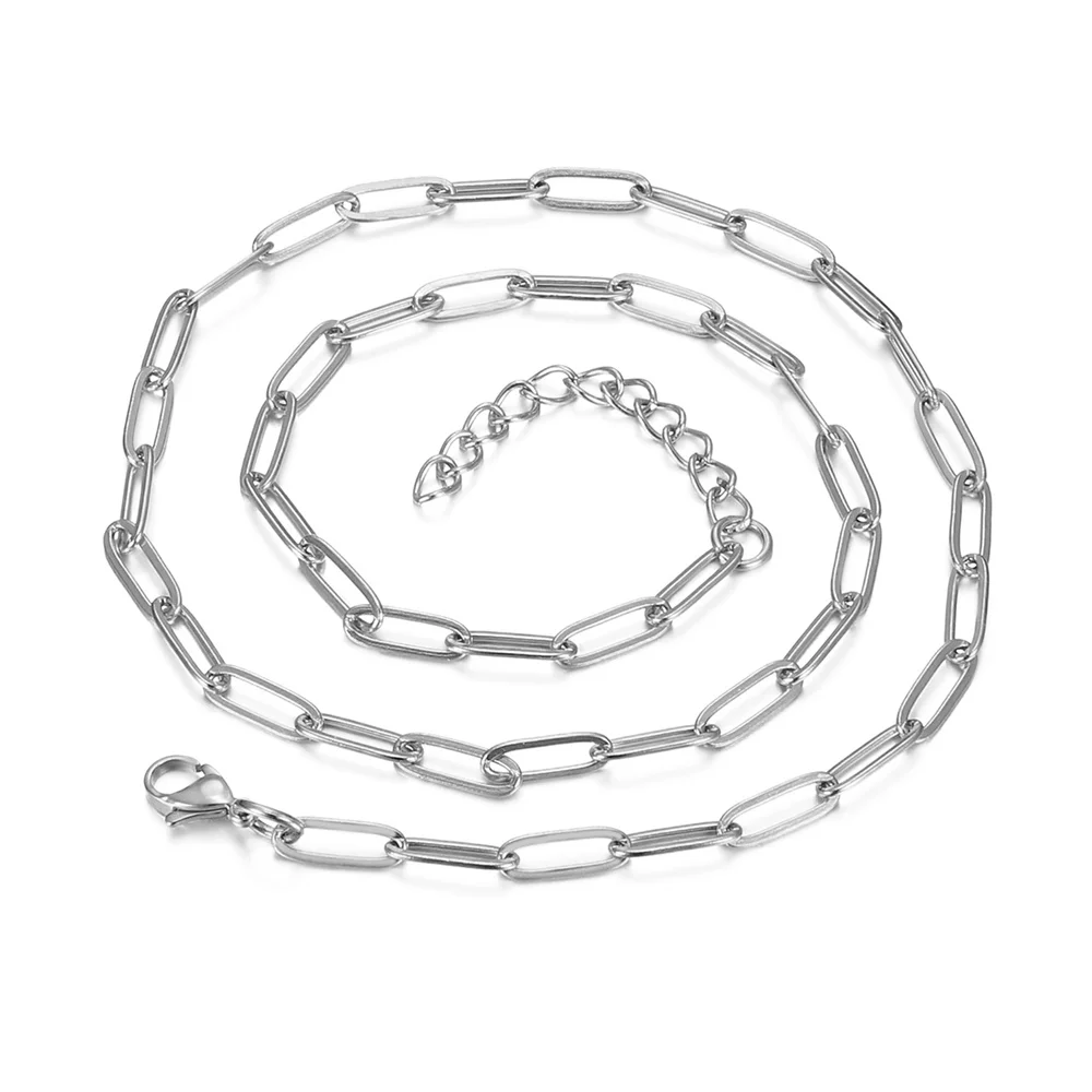 4MM Paperclip Link Chain Necklace Female Silver Color Stainless Steel Long Choker Chains For Women Trendy Punk Jewelry Gift