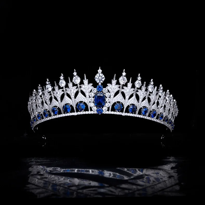 NiuShuya Spanish Royal Blue Bridal Crown Cubic Zirconia Princess Tiara Pageant Headpiece Wedding Party Prom Hair Jewelry