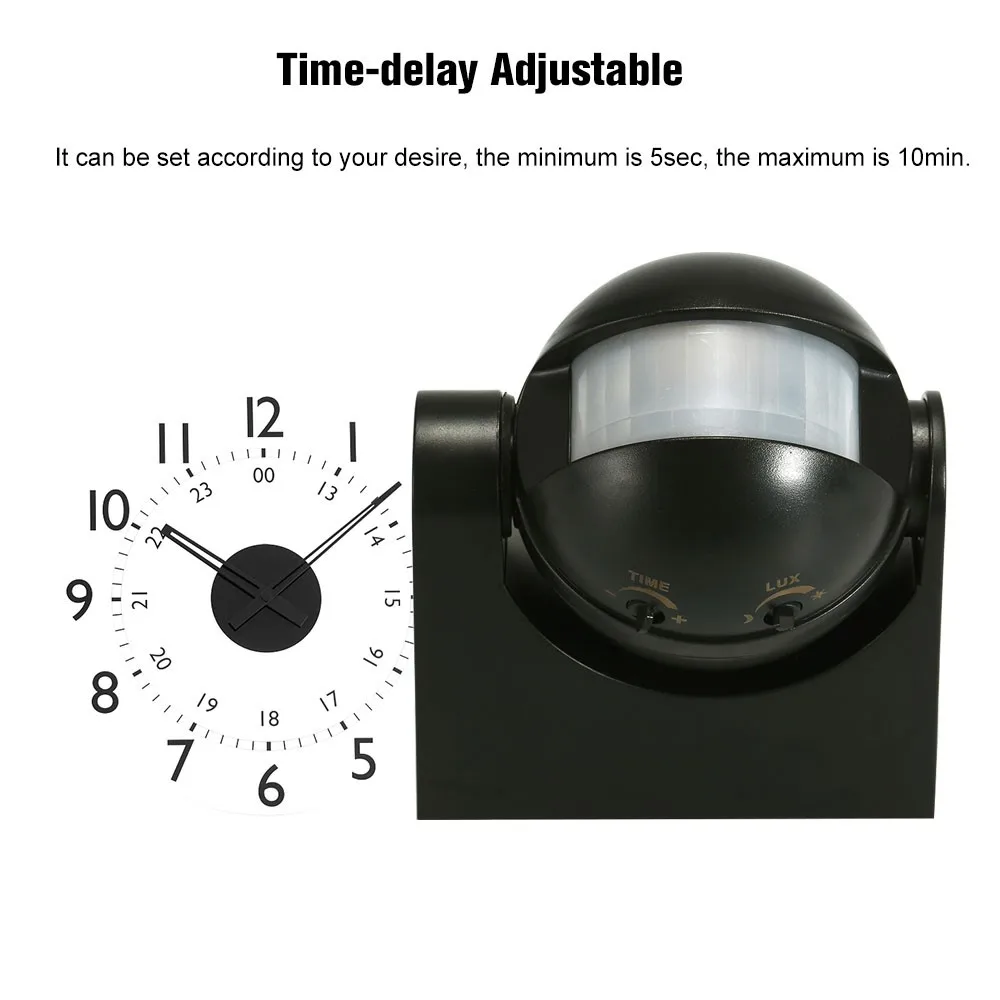 AC 110V-240V PIR Infrared Motion Sensor Switch 180 Degree Motion Detection Delay Time Adjustable Waterproof for Outdoor Indoor