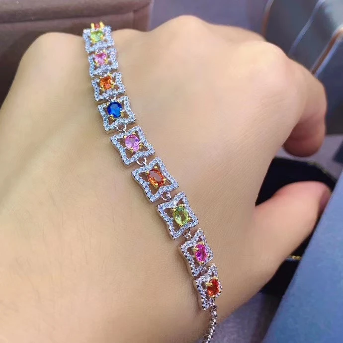 

KJJEAXCMY fine jewelry S925 sterling silver inlaid natural color sapphire Girl fashion hand Bracelet Support test party gift