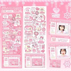 Pegatinas holográficas de dibujos animados para álbum de fotos, pegatinas holográficas de color rosa para manualidades, álbum de recortes con amor, papelería Kawaii, pegatina decorativa