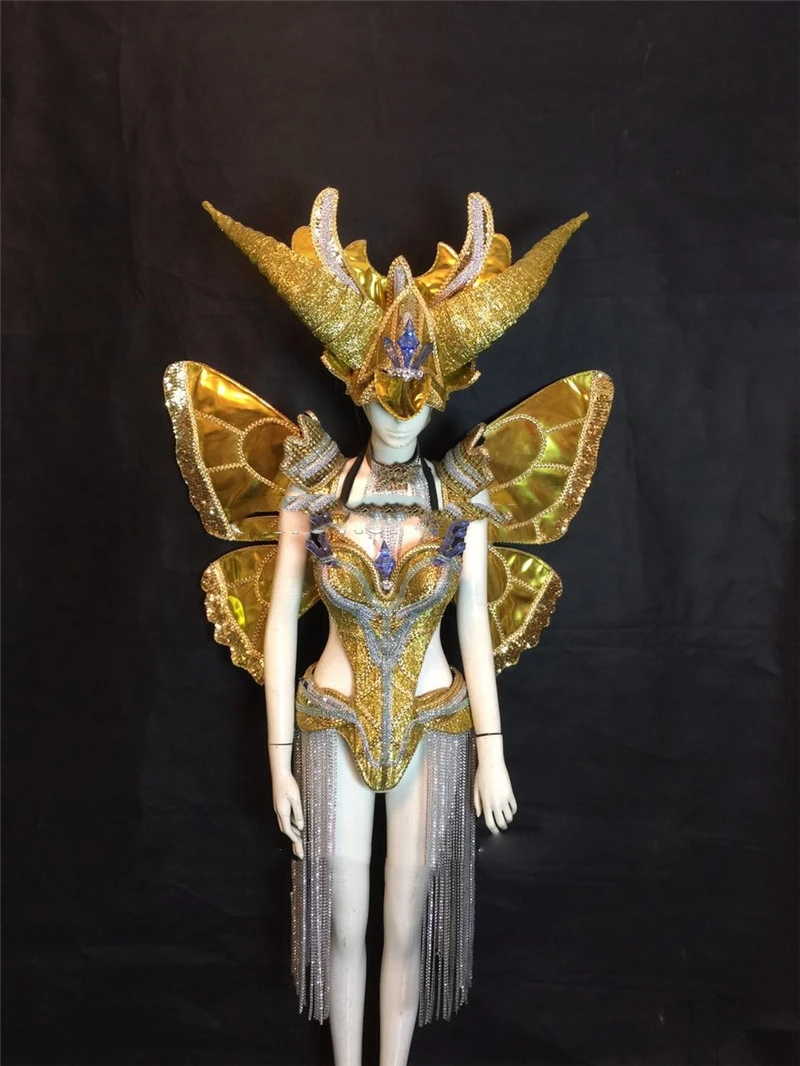 Luxury golden butterfly fairy angel costume Halloween cosplay Nightclub party event stage performance wear