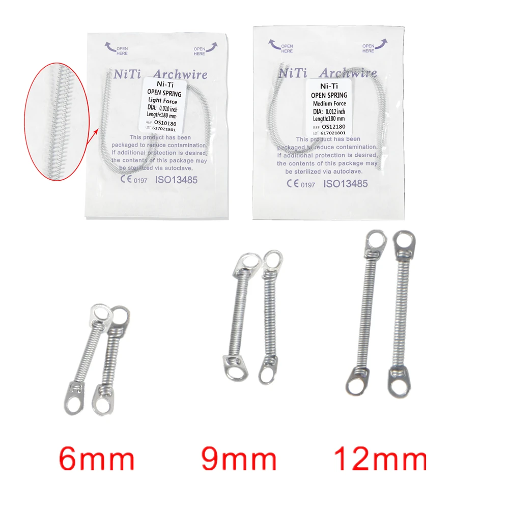 5/10 Packs Dental Orthodontic Arch wire Niti Alloy Material Close Open Spring Light Medium size 6/9/12mm Length High Quality