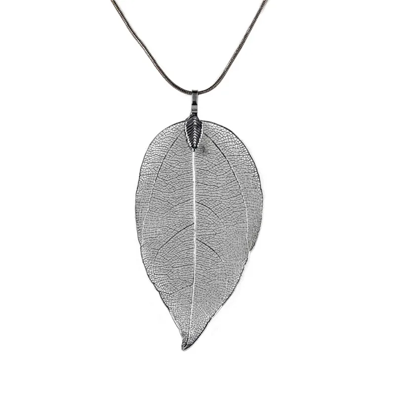 Natural Long Leaf Pendants Necklace Female Necklaces Fashion Jewelry For Women Stray Leaves Unique Sweater Pendant