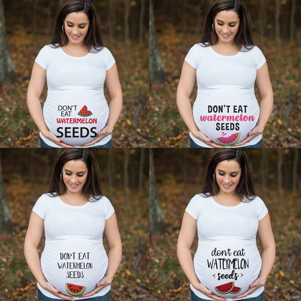 

Don't Eat Watermelon Seeds Pregnant Anouncement T-Shirt Cute Print Pregnancy Plus-Size Short Sleeve T-Shirt Tops Maternity Cloth