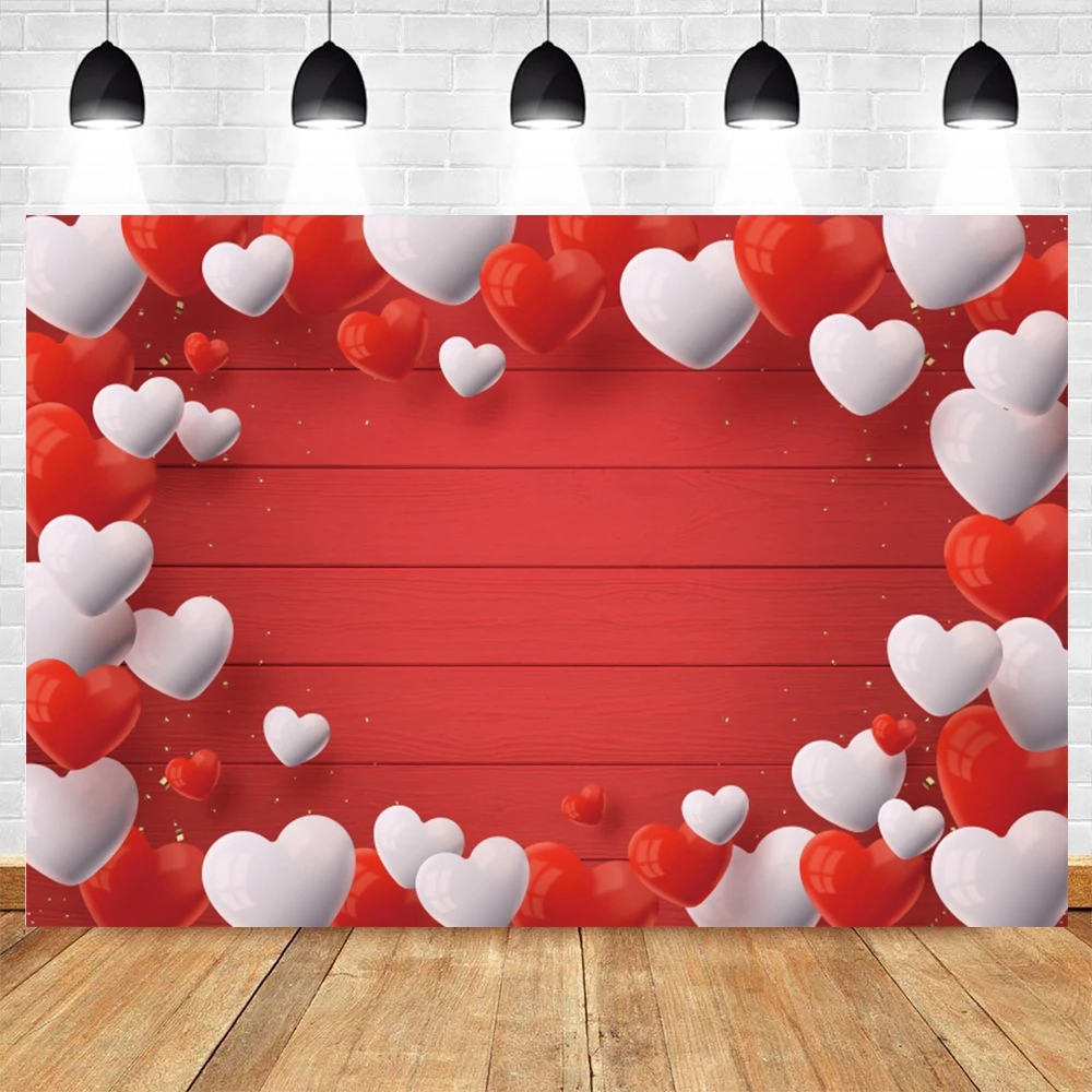 Valentine's Day Weeding Photography Backdrop Heart Balloon Wood Board February 14 Photocall Background Party Decor Photo Studio