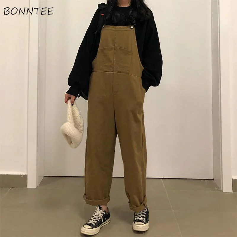 

Jumpsuits Women Solid Chic Retro Cargo Denim Overall Jumpsuit Preppy Ulzzang Leisure All-match Baggy Slouchy Suspender Trouser