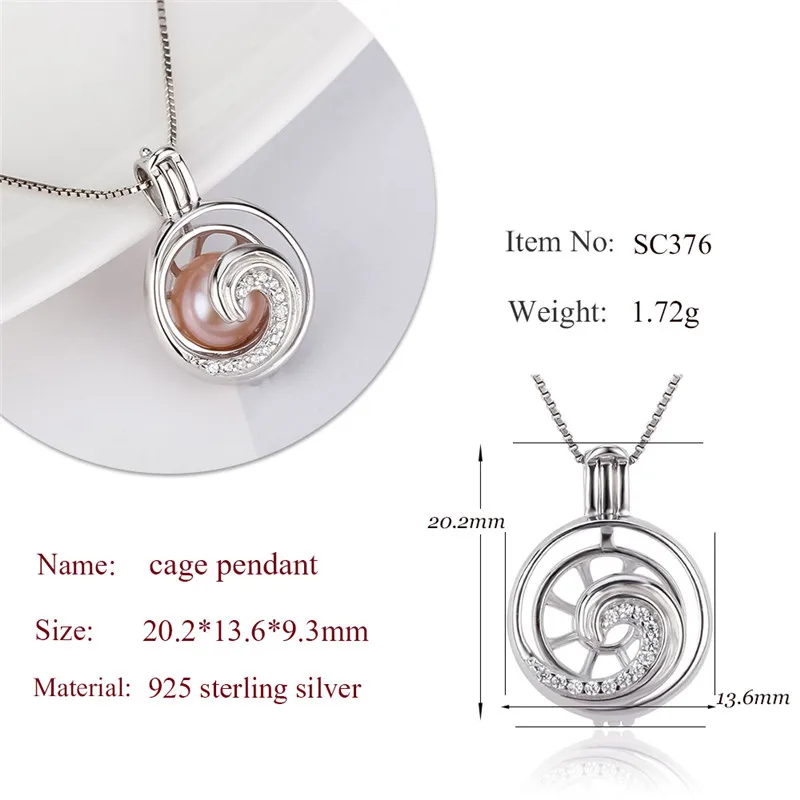 CLUCI 925 Sterling Silver Charms White Cubic Zircon Wave Shape Pearl Cage Locket Pendant for Necklace For Women SC376SB