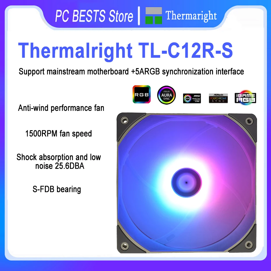 

Thermalright TL-C12R-S 120mm Case Fan 3 in 1 Quiet Cooler Fan 5V ARGB Computer PC Cooling Fan S-FDB Bearing Reverse Outlet fan