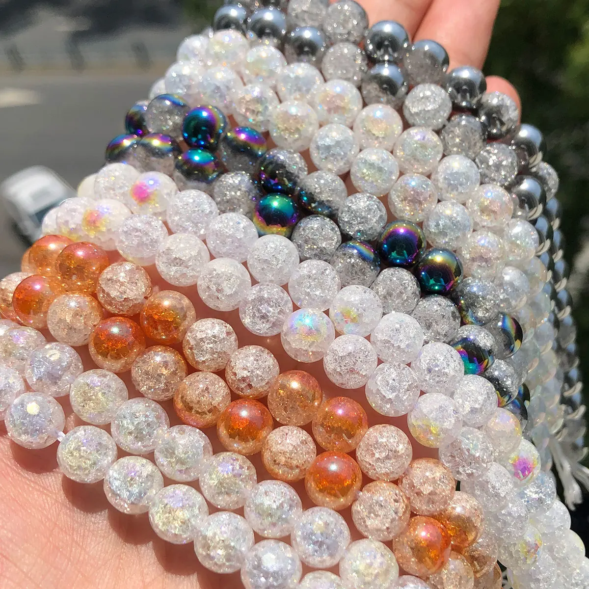 Gold Silver Plated Snow Cracked Crystal Natural Stone Loose Quartz Seed Beads for Jewelry Making DIY Fashion Bracelet 6/8/10mm