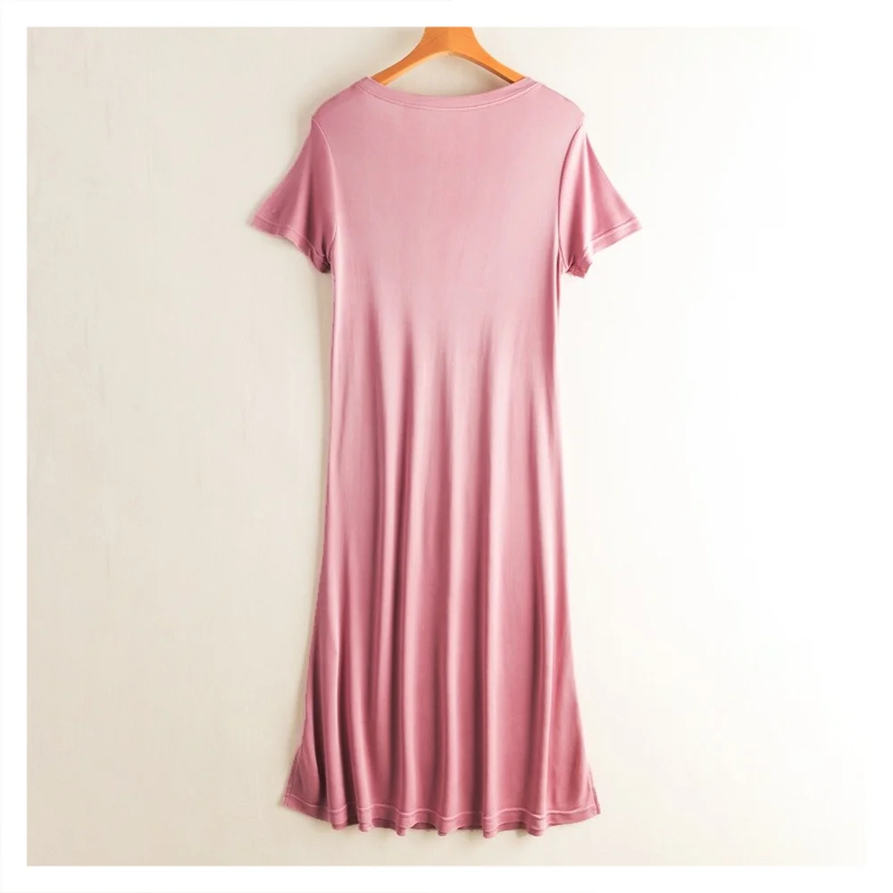 Knitted Silk Dress Solid Color Large Medium Long Mulberry Silk Short Sleeve Round Neck Bottomed Skirt