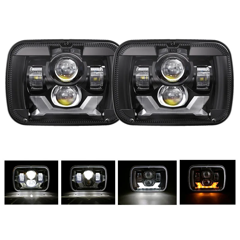 2PCS 5X7 Inch LED Headlights DRL 85W Projector Headlamp For Jeep Wrangler YJ Cherokee XJ -Comanche MJ Toyota Pickup Nissan 240SX