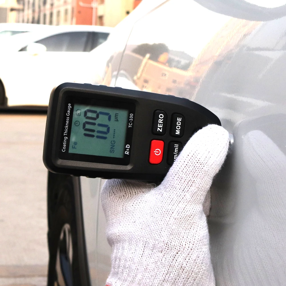 R & D TC100 Mobil Cat Coating Thickness Gauge Cat Mobil Film Thickness Tester Mengukur FE/NFE Bahasa Rusia Manual cat Alat Hitam