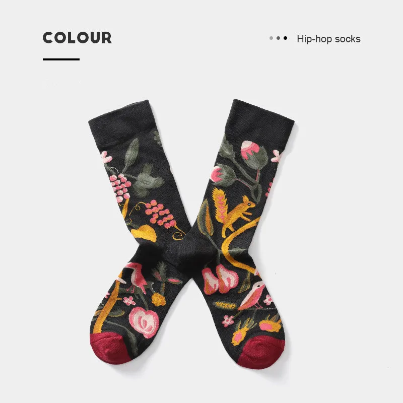 Chic Jacquard Breathable Combed Cotton Socks Women Men Cartoon Flowel Graffiti Tide Sock Streetwear Casual Skateboard Socks Sox