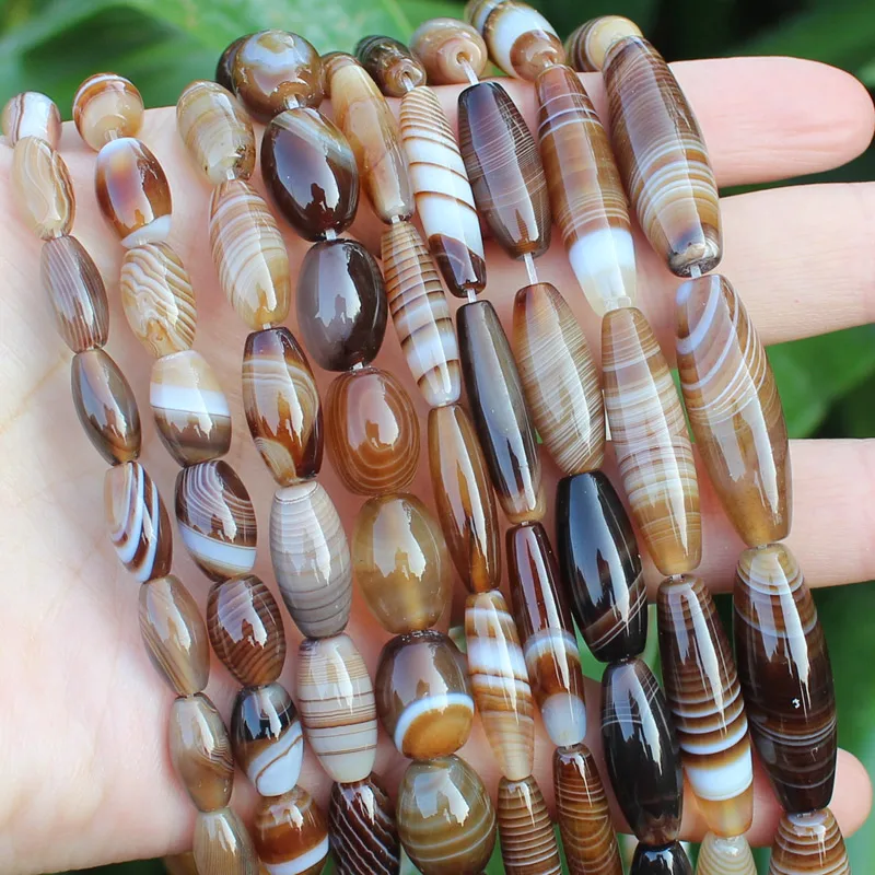 Beautiful 6-50mm Coffe Color Stripe agates Oval beads 15\