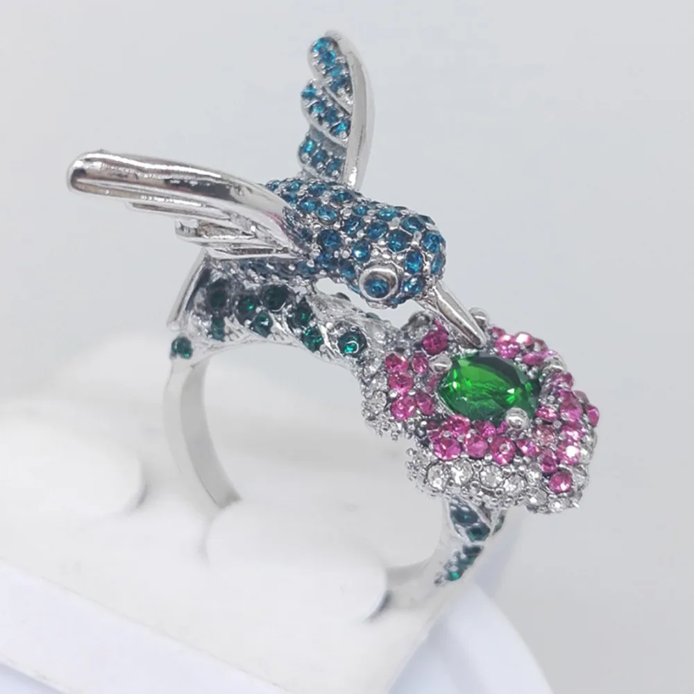 Milangirl  Fashion Women\'s   Plated Crystal Rhinestones Bird Flower Ring Wedding Engagement Jewelry  #267974