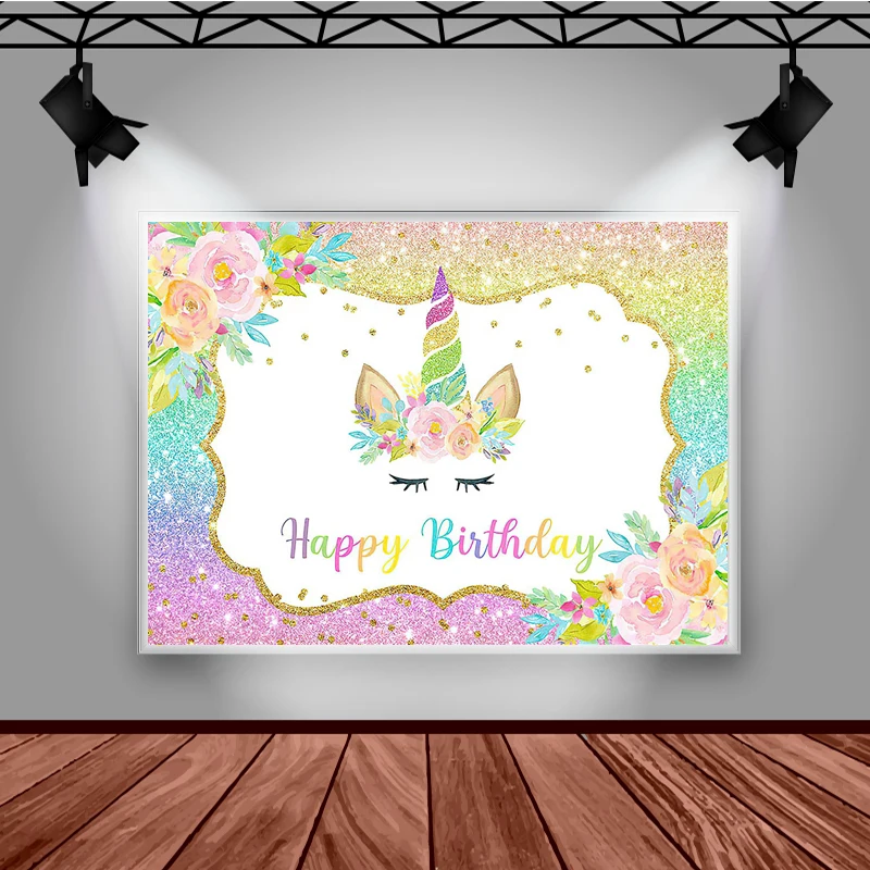 Mocsicka Unicorn Theme ถ่ายภาพพื้นหลังสีดอกไม้ประดับตกแต่ง Props วันเกิด Party ฉากหลังรูปภาพสตูดิโอ