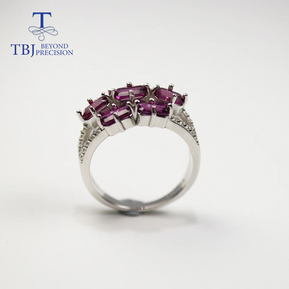 TBJ, 100% Natural Brazil Rhodolite Garnet Ring Real Good Fire Gemstone Fine Jewelry 925 Sterling Silver for Women Ring Unisex