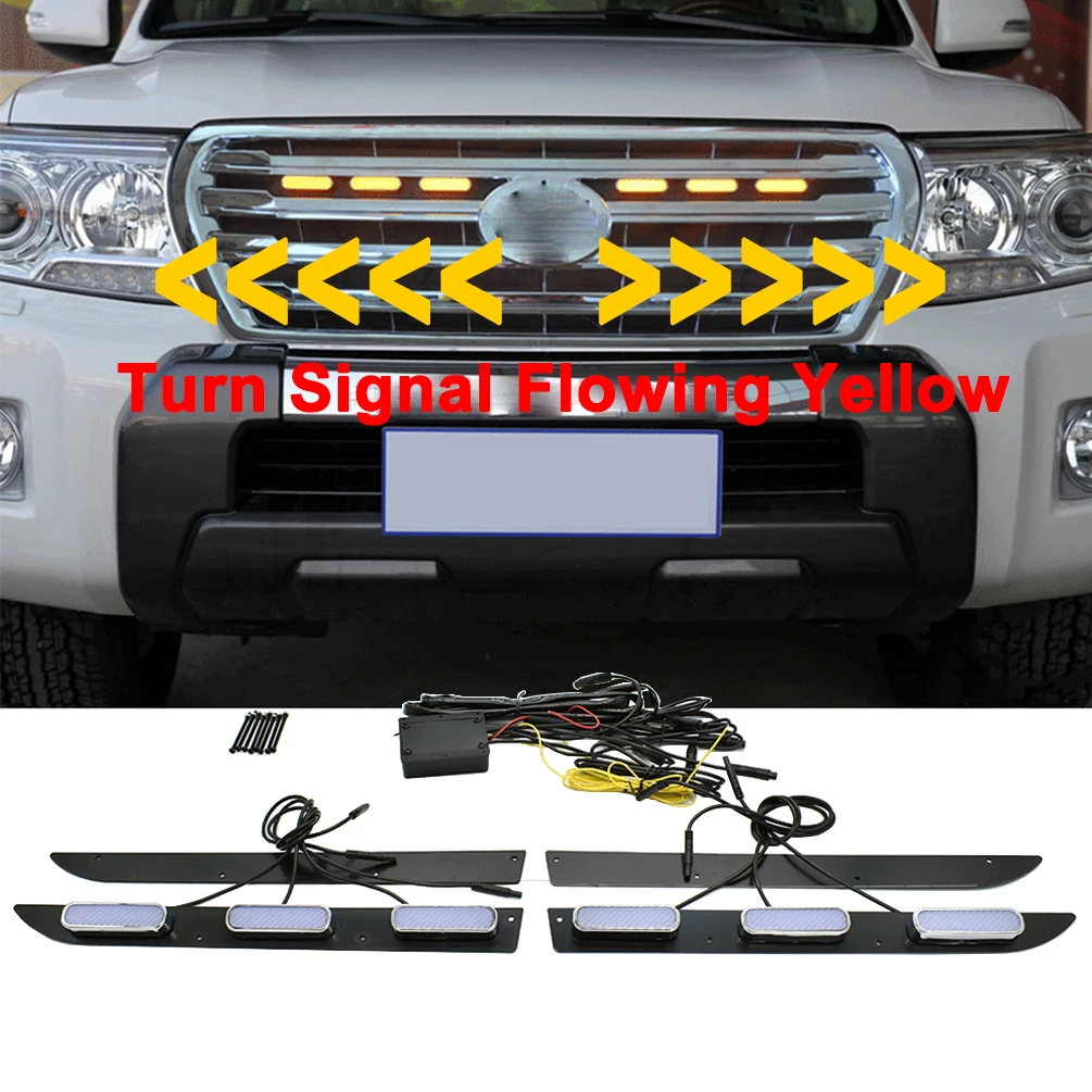 2Piece Car Front Grille Led Yellow Lights Mid-Net Turn Signal Running Yellow Indicator DRL 12V for Toyota Land Cruiser 2012~2015