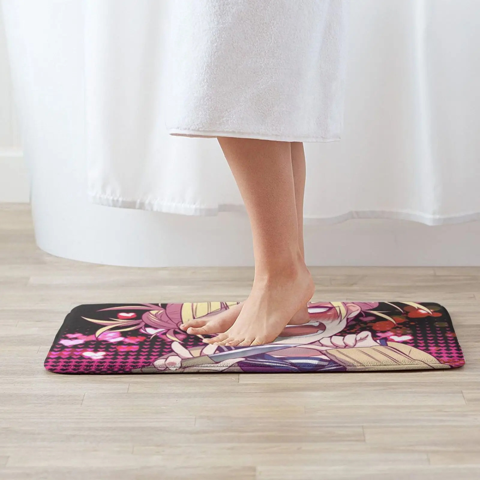 Toga Kawaii Yandere Mat Rug Carpet Anti-Slip Floor Mats Bedroom Anime Toga Kawaii Yandere Knife Eyes Pink Heart Schoolgirl