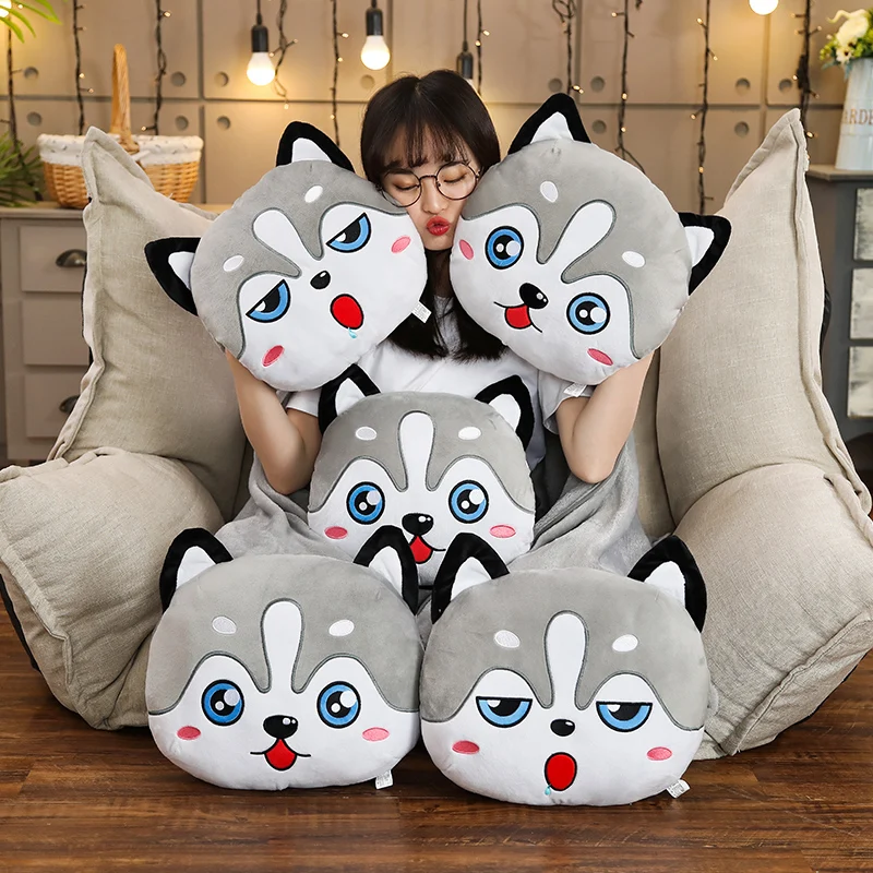 

Cute Cartoon Lumbar Pillow With Nap Blanket Soft Plush Cushion Husky Animal Kawaii Pillow Toy Girls Gifts Christmas Gift