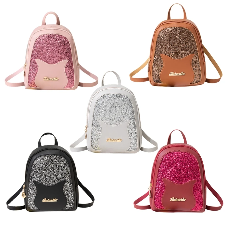 066F Girl\'s Small Backpack Fashion Sequin Shoulder Bag Women Multi-Function Anti-theft Rucksack Mini Dayack for Teenage