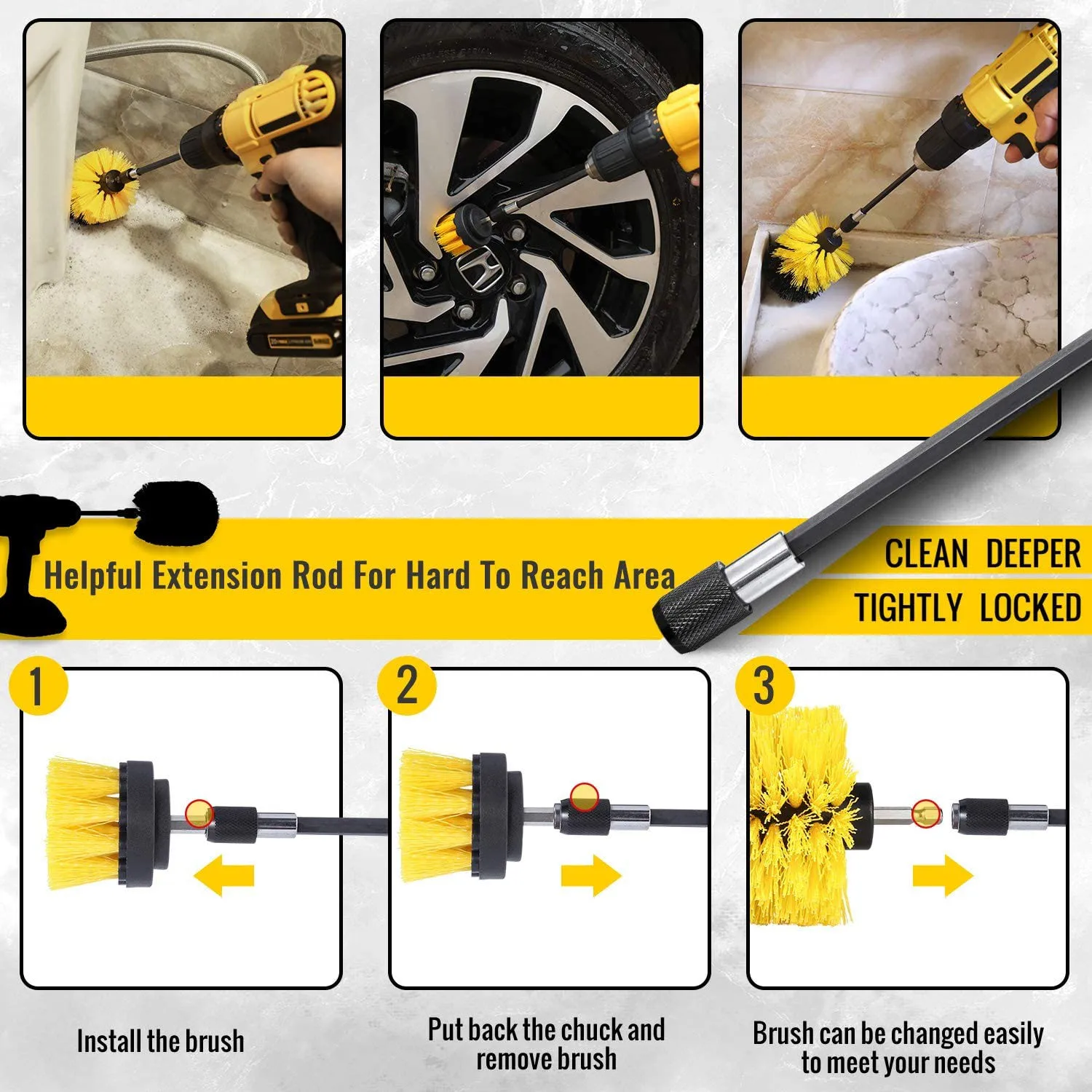 Drill Brush Set for drill Shower Tile and Grout All Purpose Power Scrubber Cleaning Kit Power Scrubber Brush Pad Sponge Kit