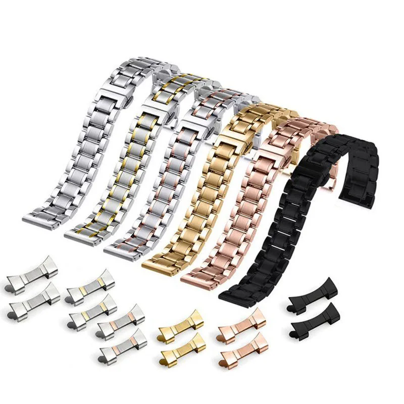 12 14 15 16 17 18mm 19 20 21 22mm 23 24mm Watchband 2-in-1 Flat Curved End Stainless Steel Metal Watch Band Wrist Strap Belt