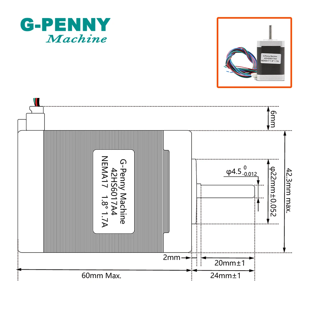 Nema 17 stepper motor 42x60mm for sale 1.7A 0.73N.m 1.8deg 104Oz-in stepping motor For Cut Laser Engraving 3D Printer