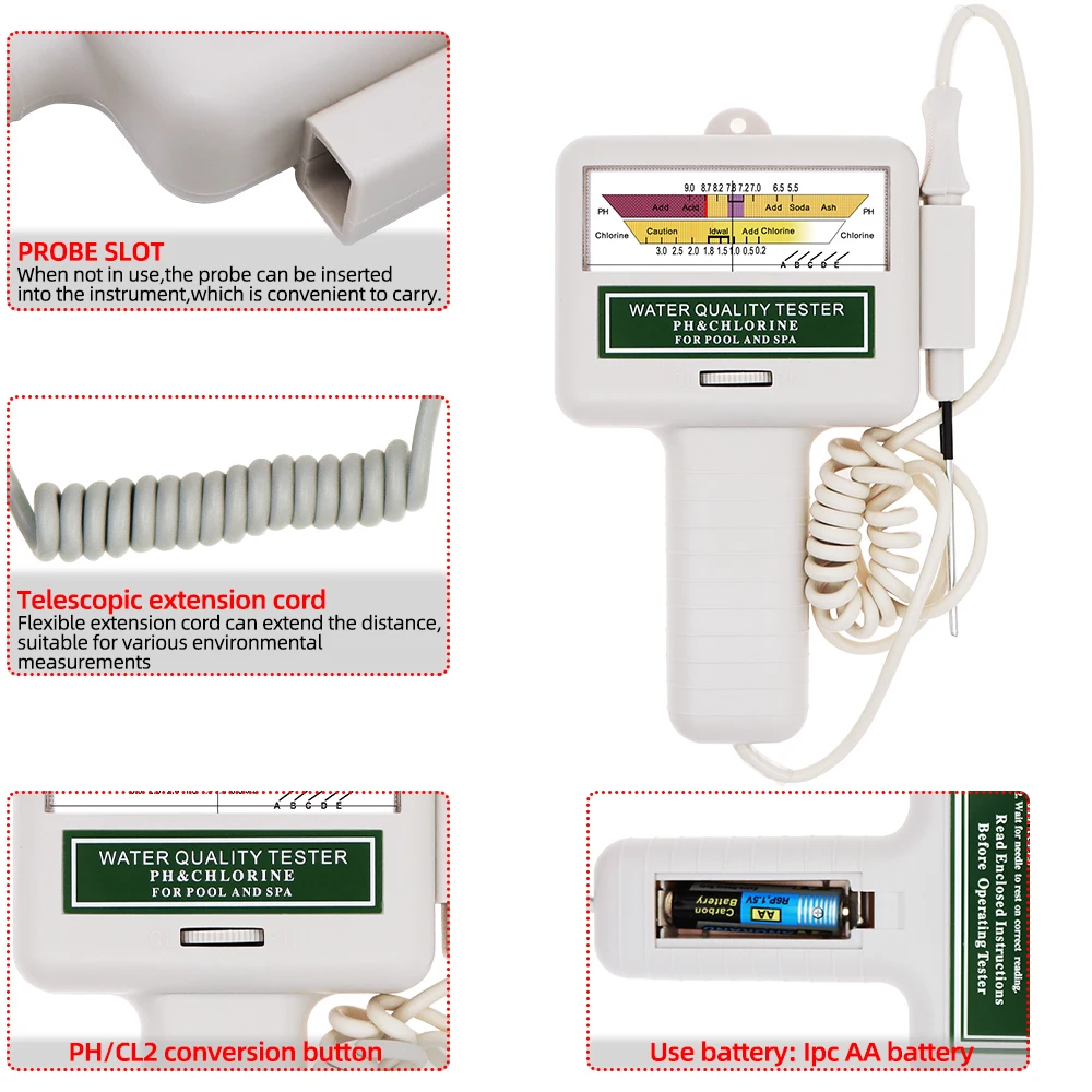 2 w 1 PH miernik chloru Tester chloru PC-101 Tester PH chloru jakości wody urządzenie pomiarowe CL2 pomiaru dla akwarium basen