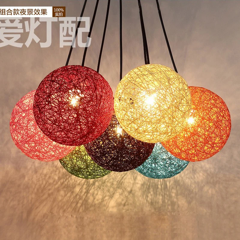 Rattan hemp ball restaurant modern minimalist casual mood chandelier clothing store bar bedroom lamp hemp rope chandelier