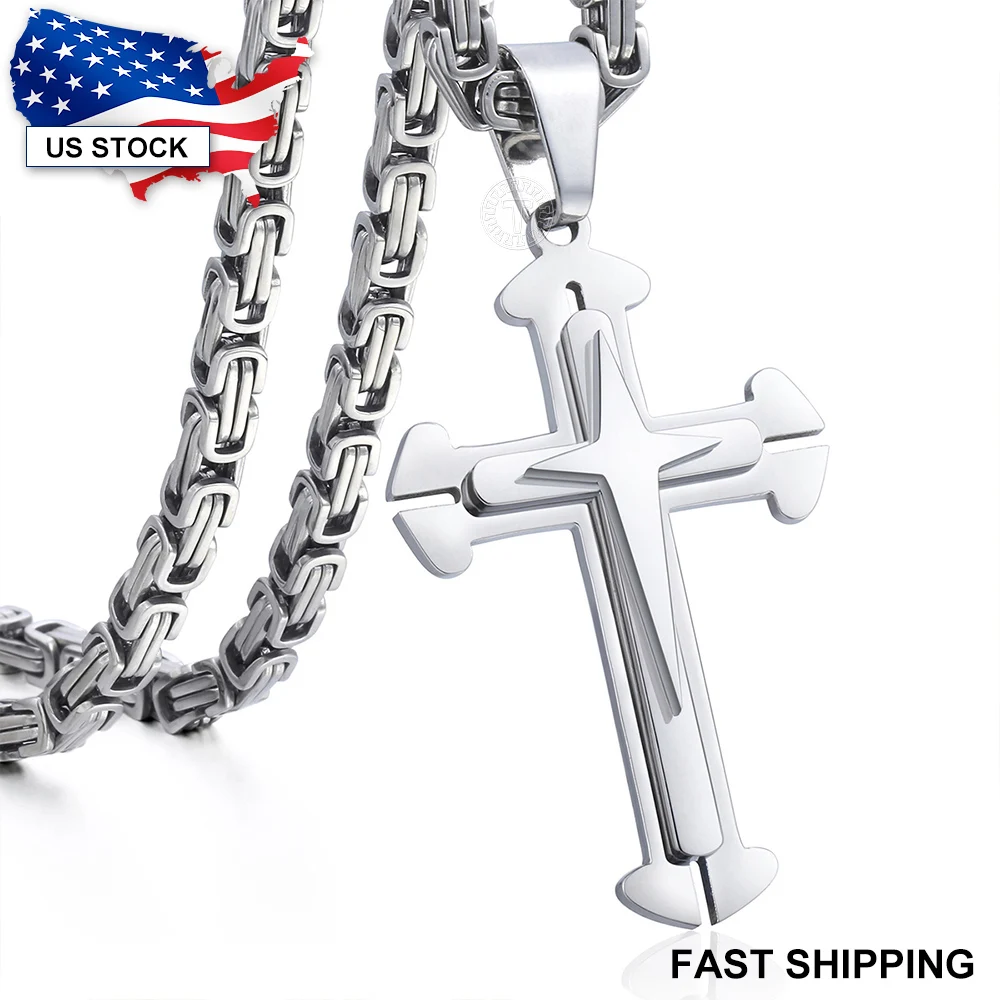 Mens Pendant Necklaces Gold Black Silver Color Stainless Steel 3 Layer Knight Cross Chain Necklace for Men LDLKP180