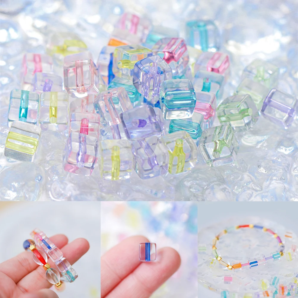 30Pcs/Pack Assorted Color Core Crystal Cube Spacer Transparent Square Acrylic Beads For DIY Hairband Bracelet Necklace Craft